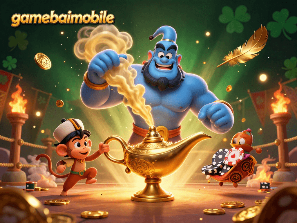 Engage in gameplay excitement at gamebaimobile with a vibrant 3D casino fantasy scene.