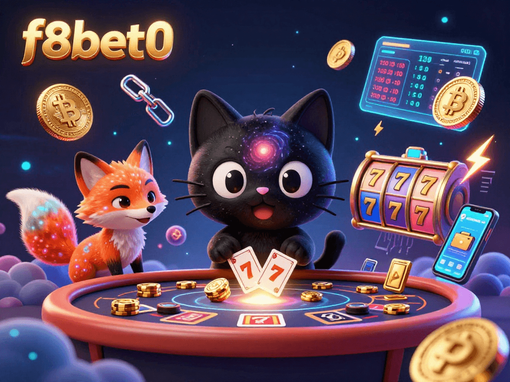 Win big at f8bet0 with captivating 3D cosmic casino illustration featuring playful characters.
