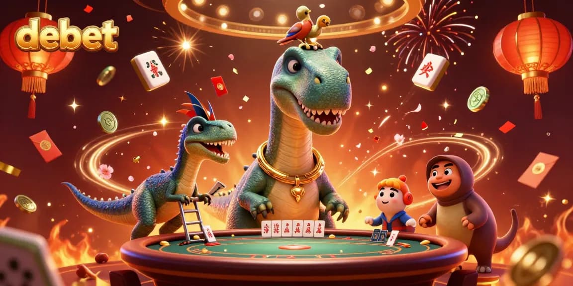 Experience debet excitement with a vibrant 3D casino scene featuring animated characters and festive elements.