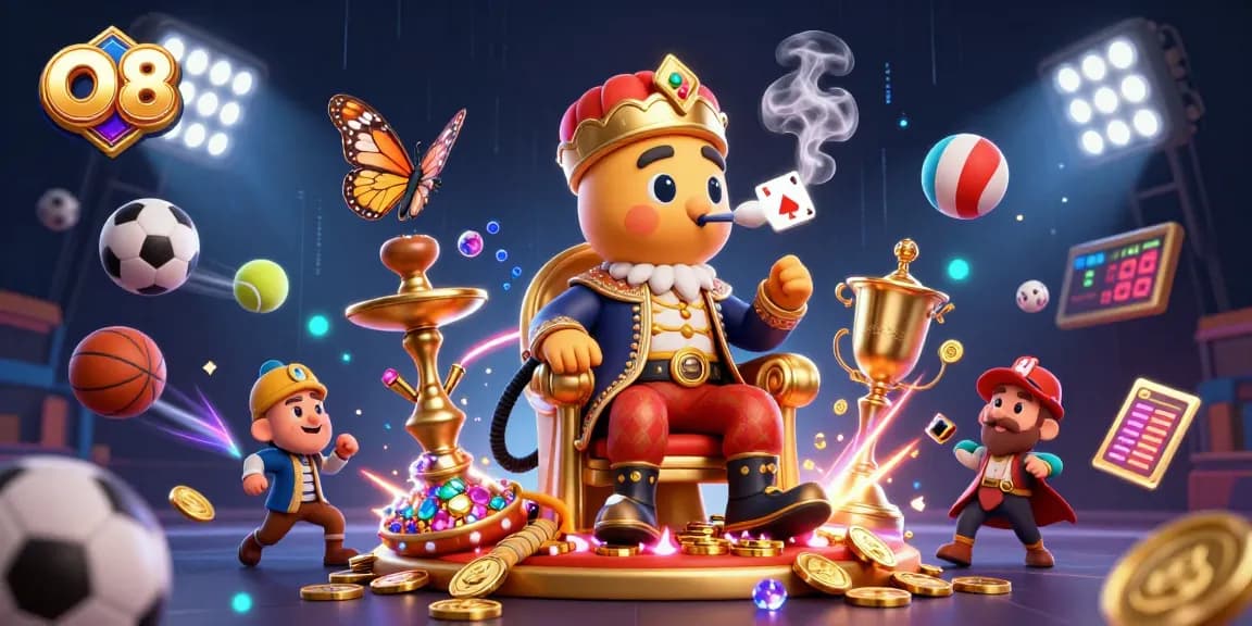 Experience O8's dynamic gaming scene with colorful sports balls and a hookah-master ambiance
