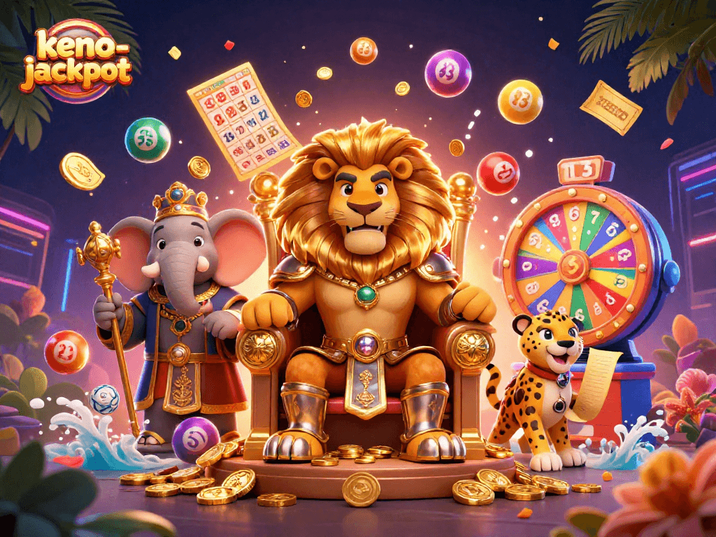 Experience thrilling Keno jackpots with vibrant graphics, lively characters, and action-packed game elements.