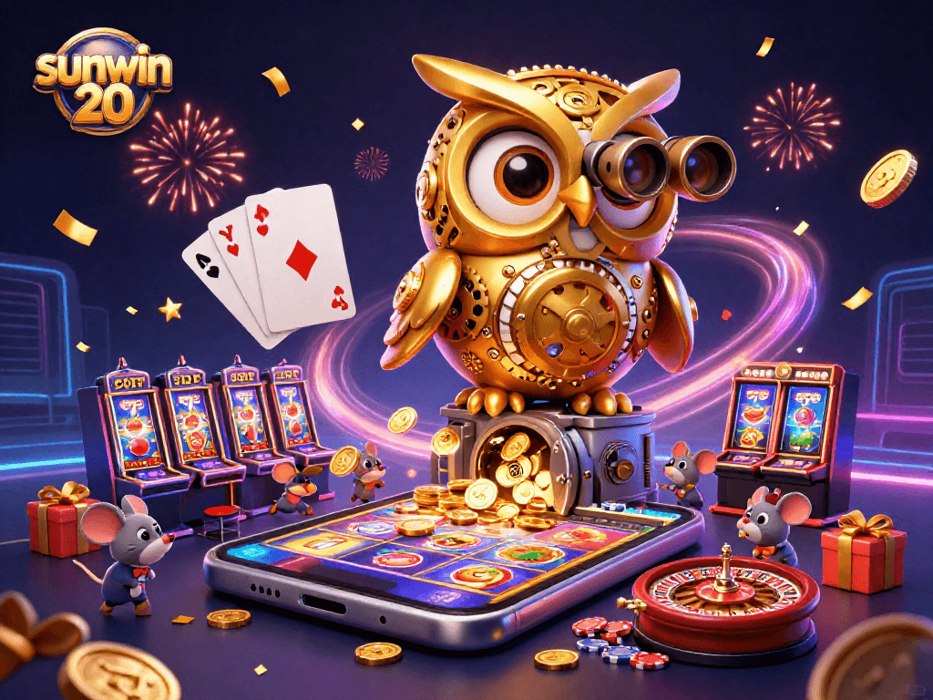 Experience slots excitement with sunwin 20 featuring a vibrant casino scene and animated characters.