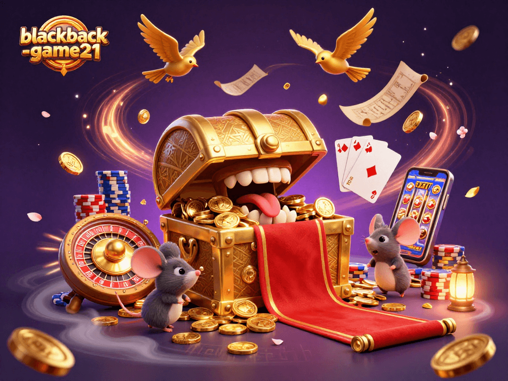 Experience the excitement of blackjack-game21 with our engaging casino treasures illustration featuring vibrant elements.