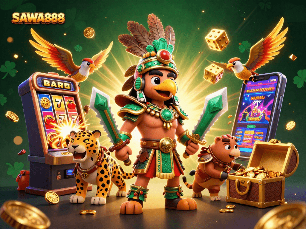 Experience the thrill of SAWA888 with slots bursting with winnings and dynamic game elements in this vibrant scene.