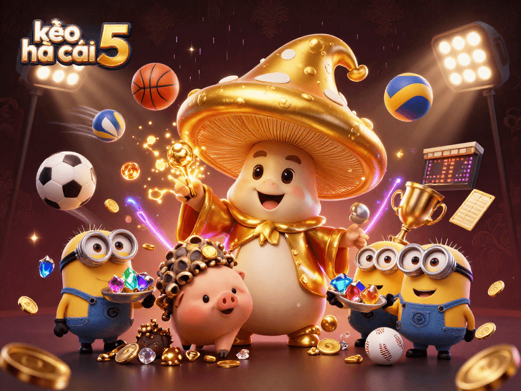 Bet on kèo nhà cái 5 with a magical golden mushroom wizard and treasure-scenting pig.