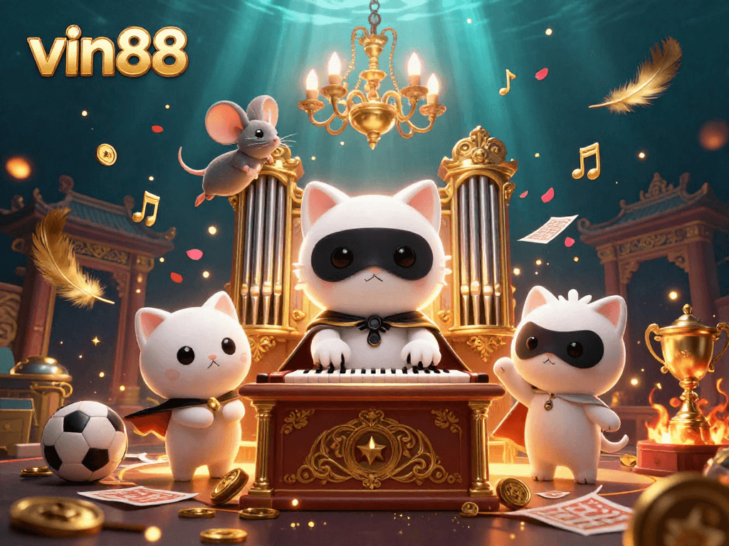 Experience vin88's thrilling sports betting atmosphere with dynamic casino elements and character interaction.