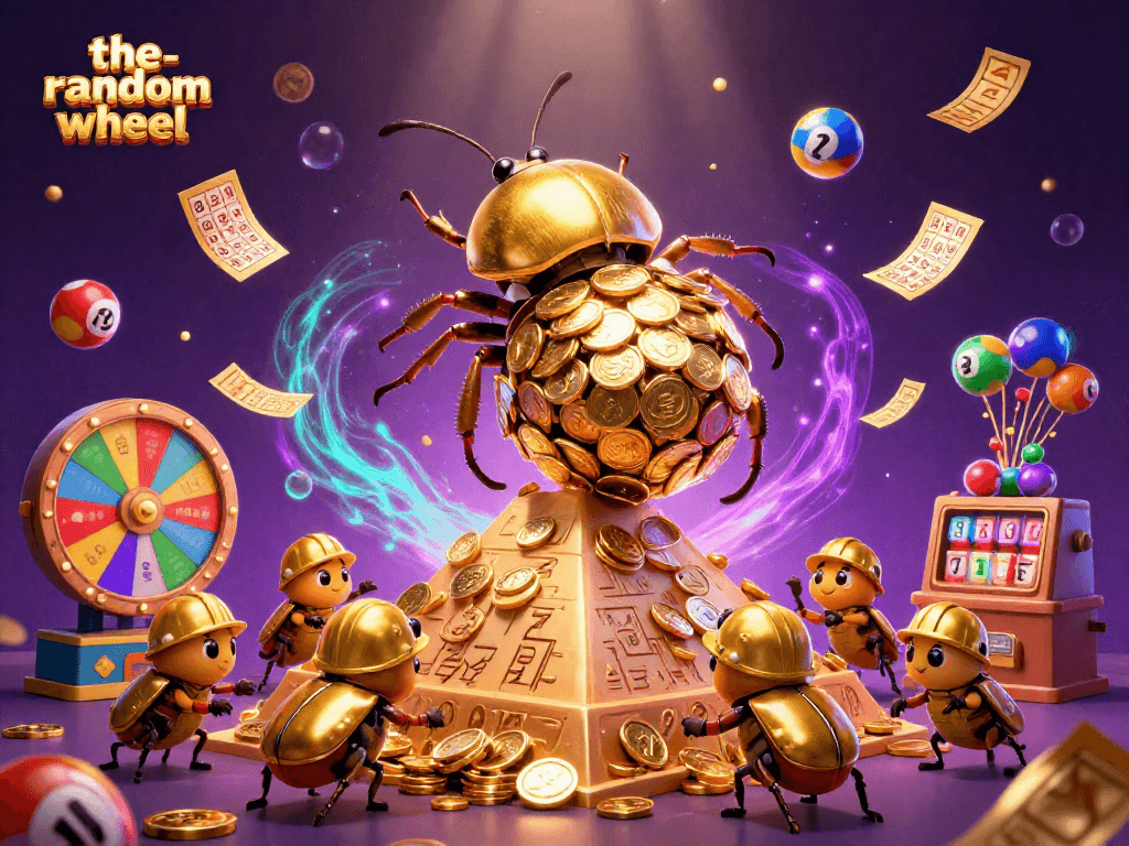 The-random-wheel brings excitement with colorful lottery balls and a golden prize wheel in this dynamic illustration.