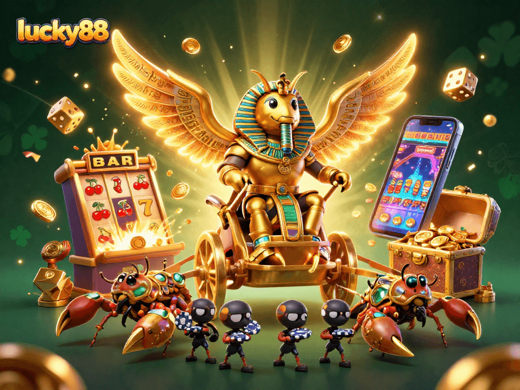 Experience winning moments with lucky88 in a vibrant casino illustration featuring dynamic game elements.