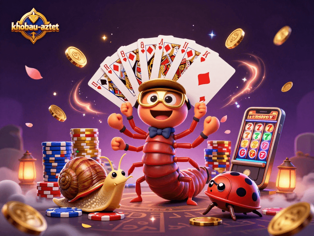Engage with khobau-aztec as a millipede dealer orchestrates extravagant card spreads surrounded by golden cascades.