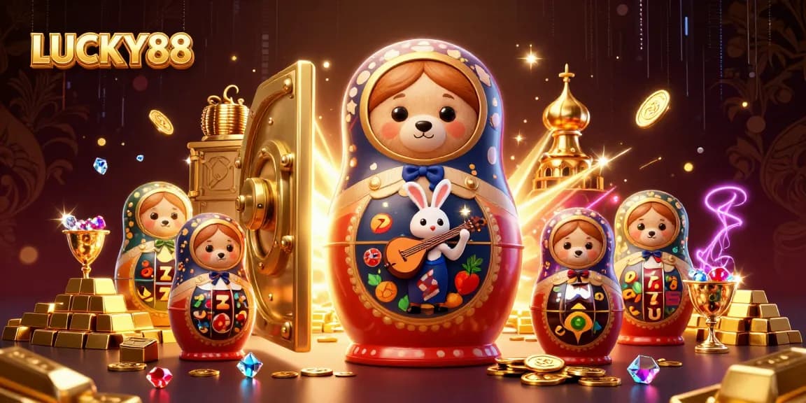 LUCKY88 entices players with visually stunning casino-themed 3D illustration showcasing colorful elements.