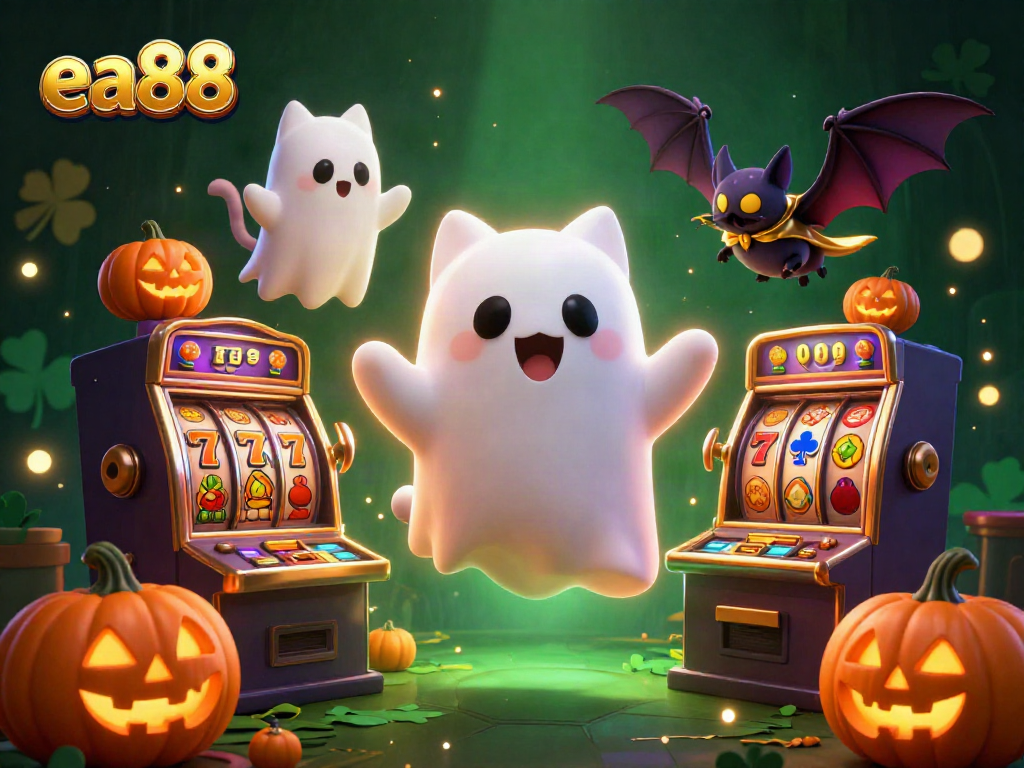 Engage with ea88's thrilling haunted casino scene featuring a ghost cat and vampire bat.