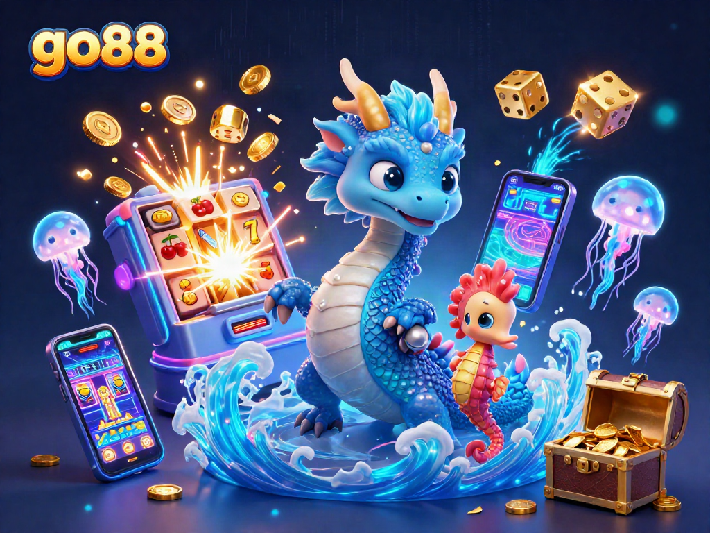 Experience exciting games at go88 with vibrant characters and dynamic casino elements around.