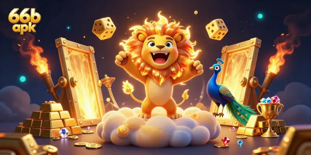 Experience the thrills of casino gaming with 66b apk in this vibrant 3D illustration.