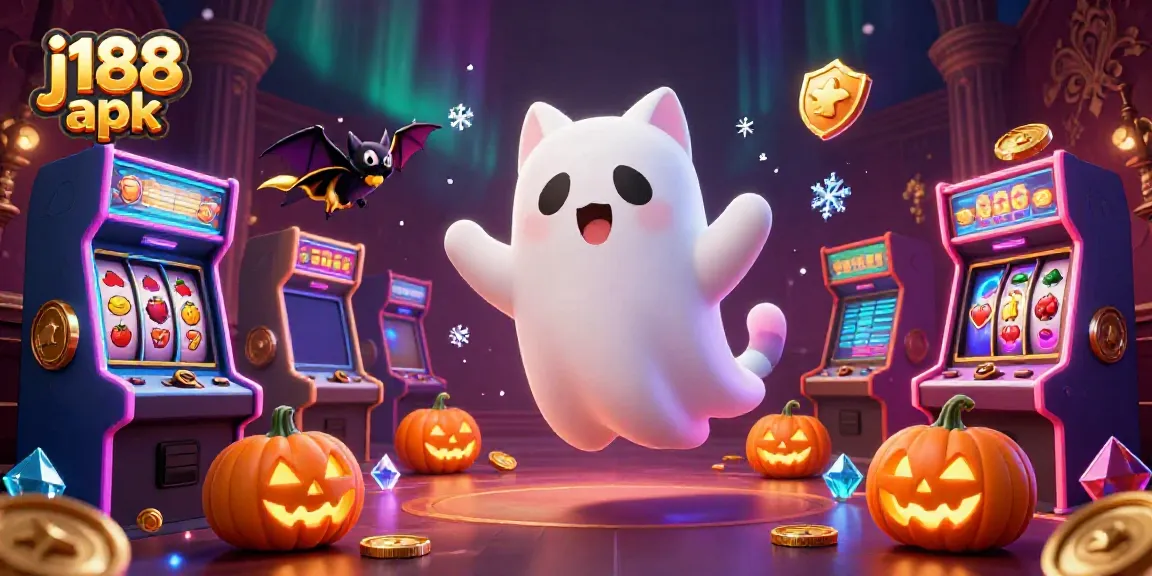 Experience the excitement of j188 apk with a thrilling 3D ghost cat gambling scene in a haunted casino.