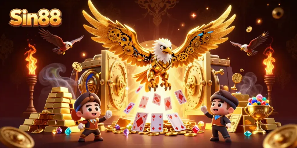 Experience thrilling wins with Sin88’s vibrant 3D casino scene filled with treasure and excitement.