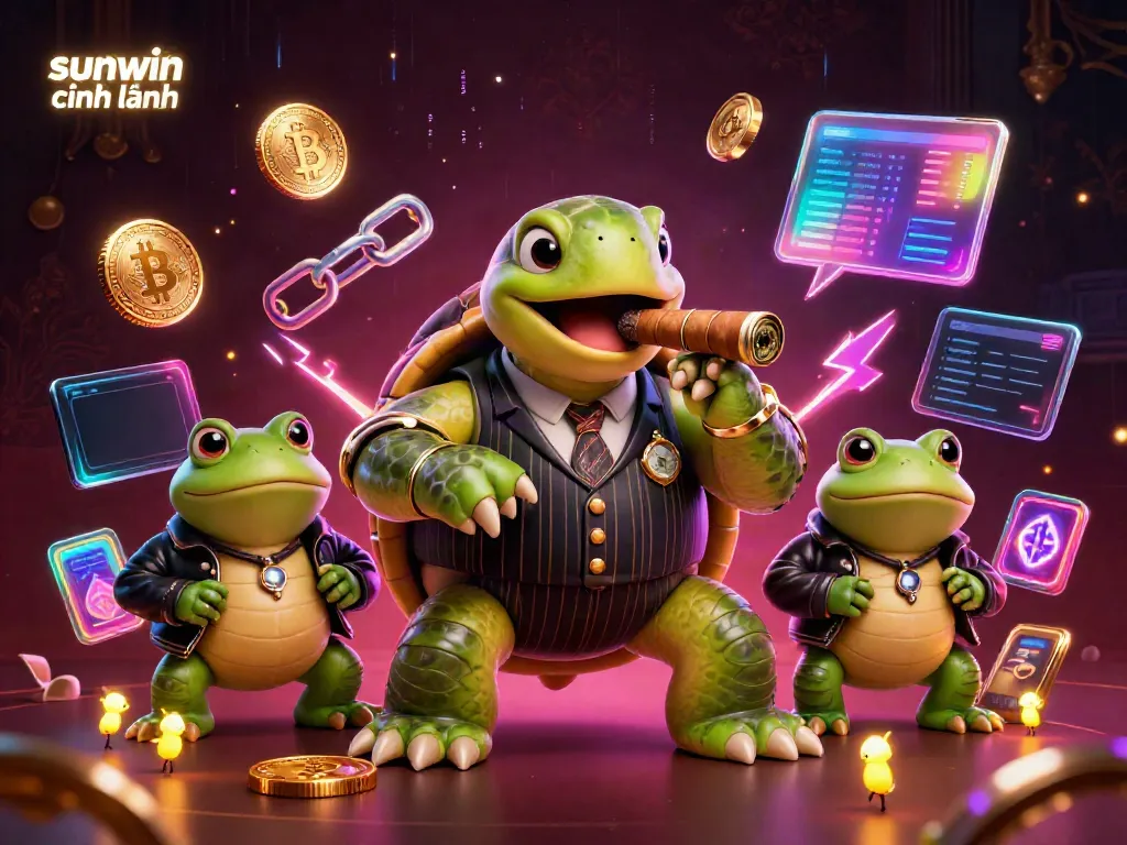 Experience the excitement of sunwin chính hãng in a vibrant casino setting with unique characters and digital elements.