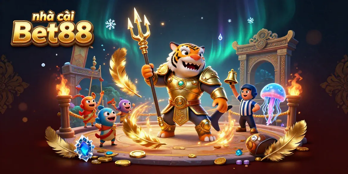 Experience the energy of Nhà cái Bet88 with a vibrant 3D-styled casino scene featuring dynamic characters and elements.