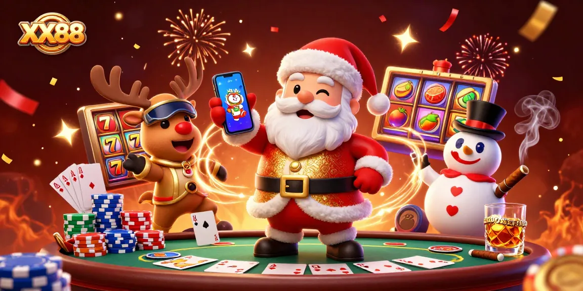 Experience thrilling slots and poker at XX88 in this festive casino scene.
