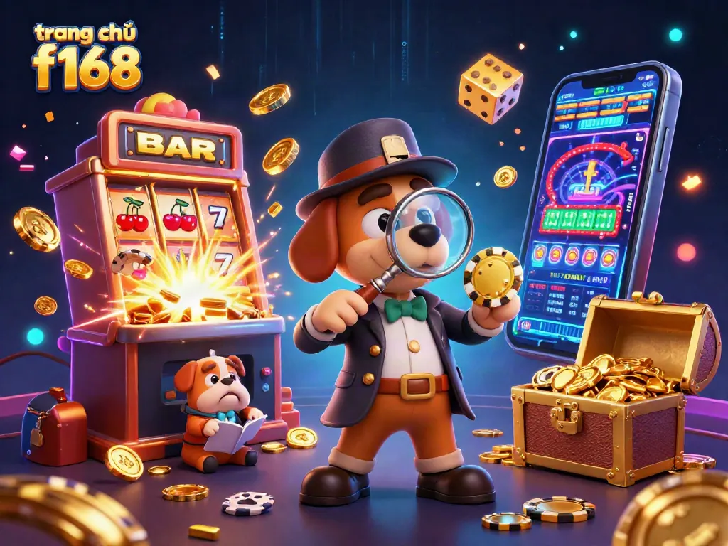 Experience thrilling action at trang chủ f168 with a detective cartoon scene surrounded by vibrant casino elements.