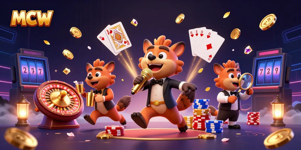 Experience MCW's vibrant comedy casino with hyena characters, golden coins, and spinning roulette.
