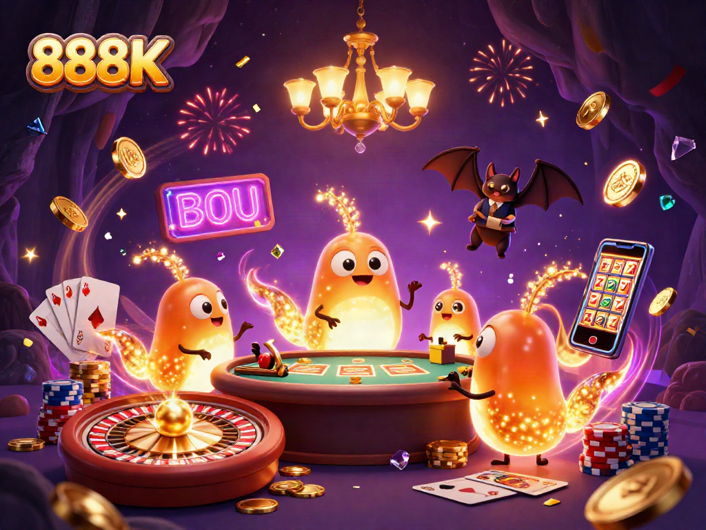 Join the fun at 888K's vibrant casino with glowworms lighting up the action!