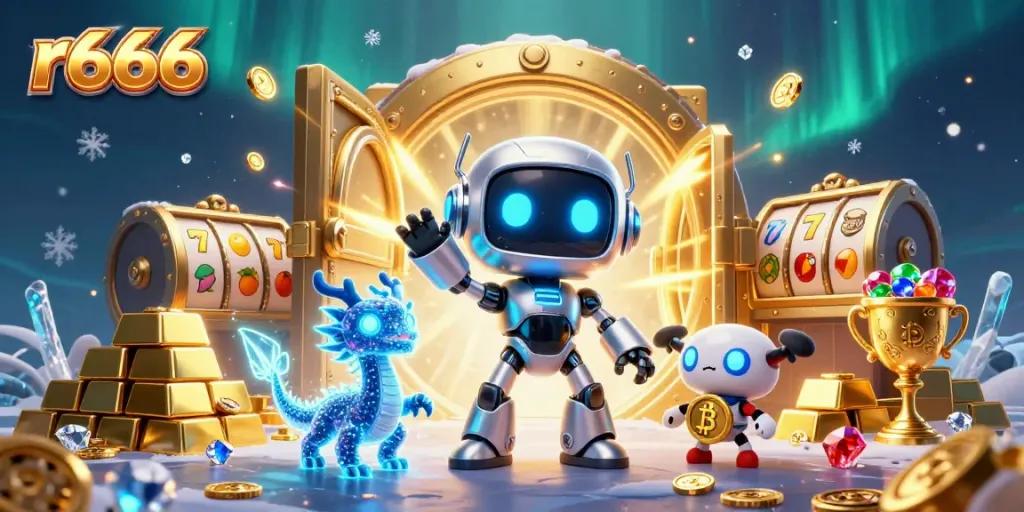 Experience the excitement of r666 casino games with vibrant characters, dazzling treasures, and a dynamic scene.