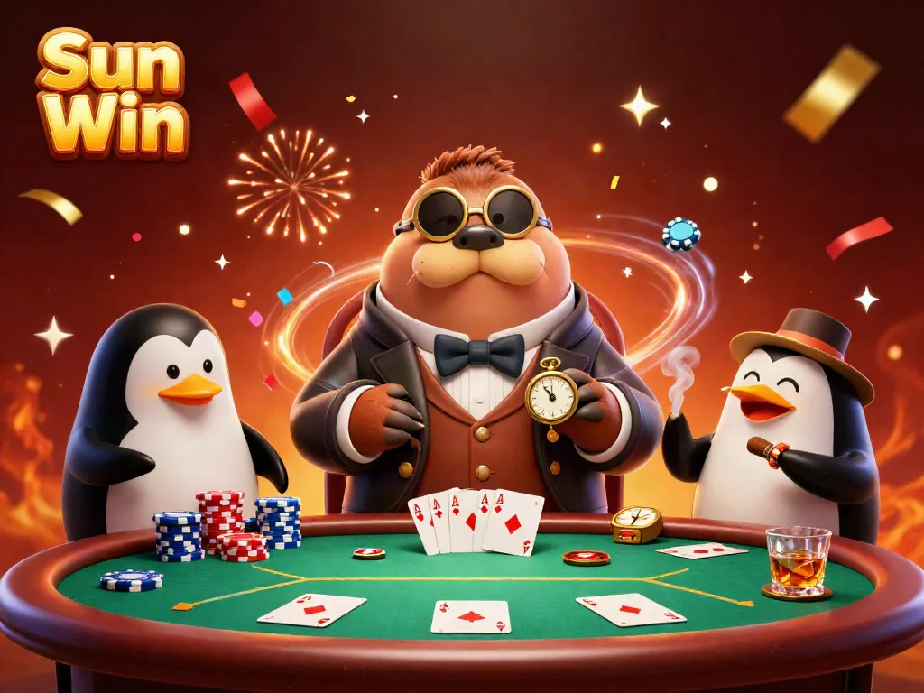 Winning with Sun Win at a vibrant underwater poker table featuring unique characters.