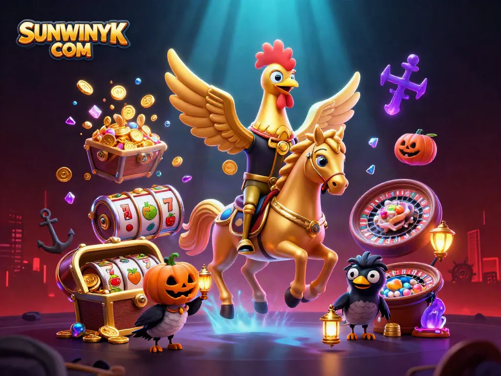 Experience thrilling games at SUNWINYK COM with high-energy casino action illustrated in vibrant colors.