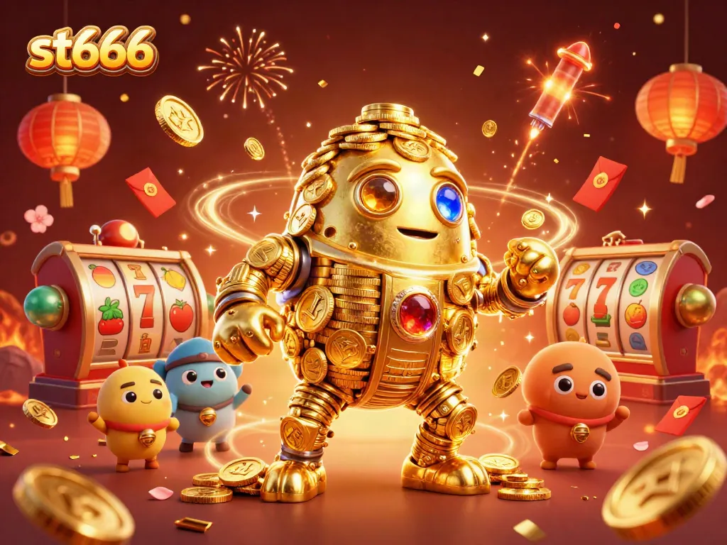 Experience thrilling wins at st666 with a vibrant 3D casino scene featuring captivating characters and slot reels.