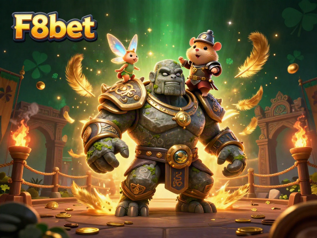 Experience the thrilling magic of F8bet with a dynamic 3D illustration of gambling characters.