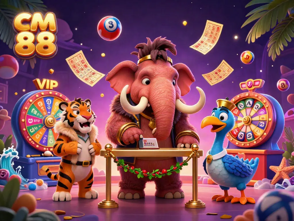 Join the excitement at cm 88 casino with vibrant lottery elements and fun characters.