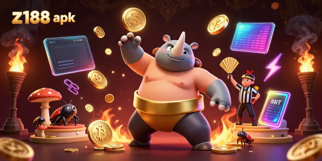 Experience the thrill of z188 apk with a dynamic casino themed 3D illustration featuring vibrant characters and exciting game elements.