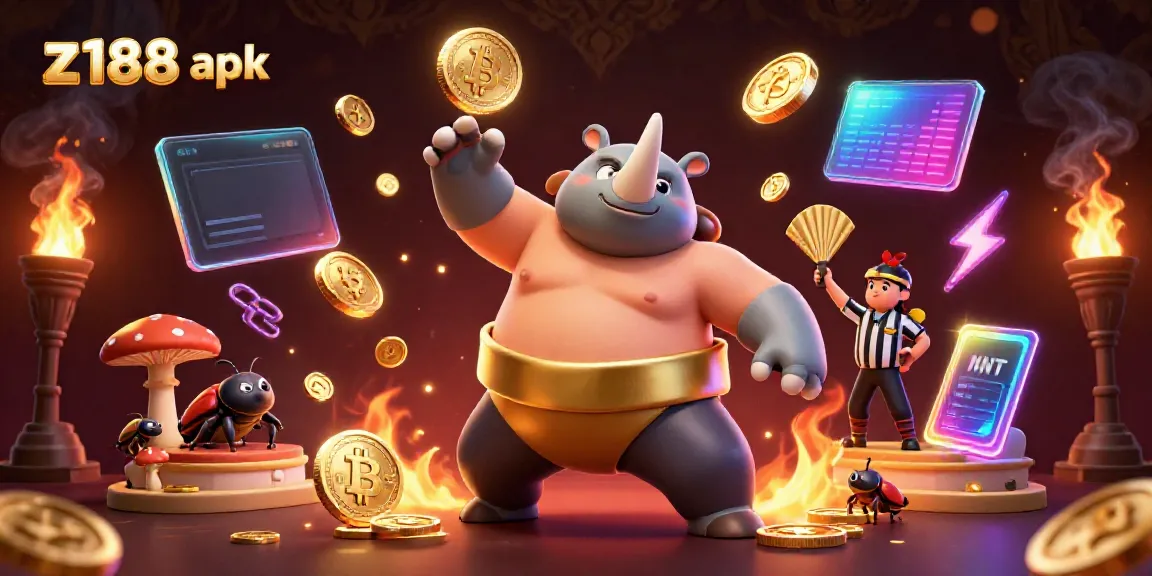 Experience the thrill of z188 apk with a dynamic casino themed 3D illustration featuring vibrant characters and exciting game elements.