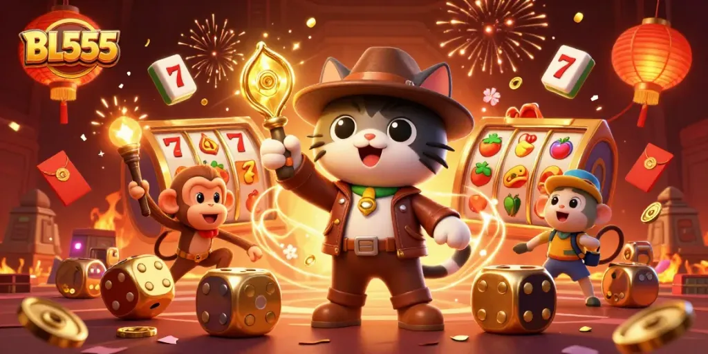 Engage with thrilling slots at BL555, as an adventurous cat uncovers a golden casino artifact.