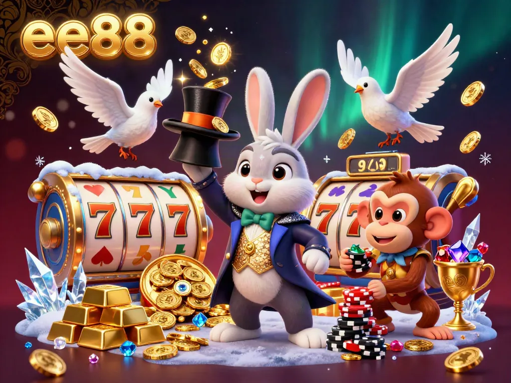Experience exhilarating gameplay with ee88's magician rabbit amidst sparkling treasures and lively casino elements.