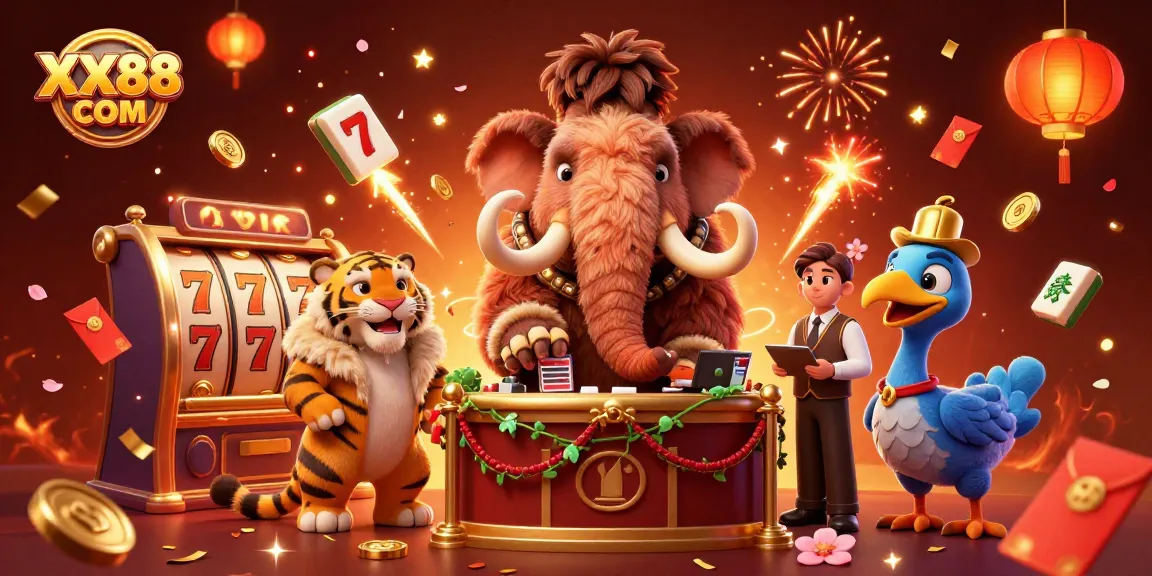 Experience innovative gaming excitement with XX88 COM's vibrant casino scene featuring dynamic characters.