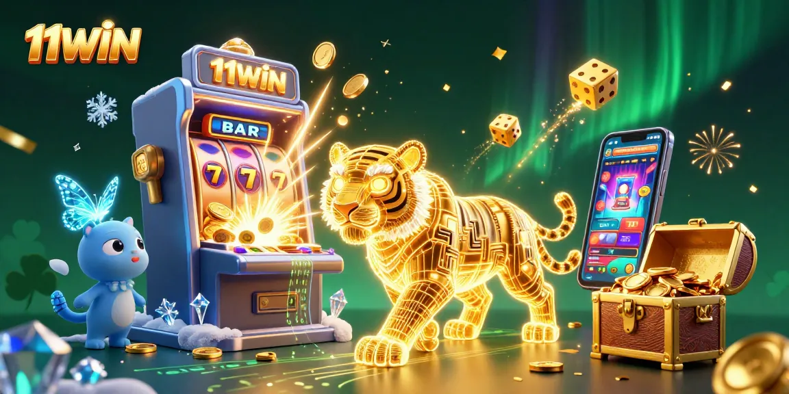 Experience thrilling gameplay with 11WIN, featuring a vibrant, dynamic digital casino scene.