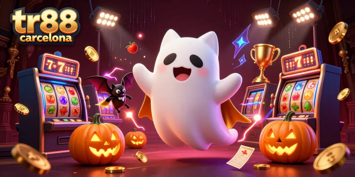 Play exciting casino games at tr88 barcelona with a ghostly cat and vibrant glowing elements.