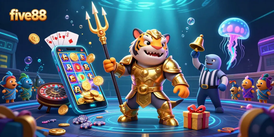 Experience the excitement of five88 with a vibrant underwater casino filled with colorful gaming elements.