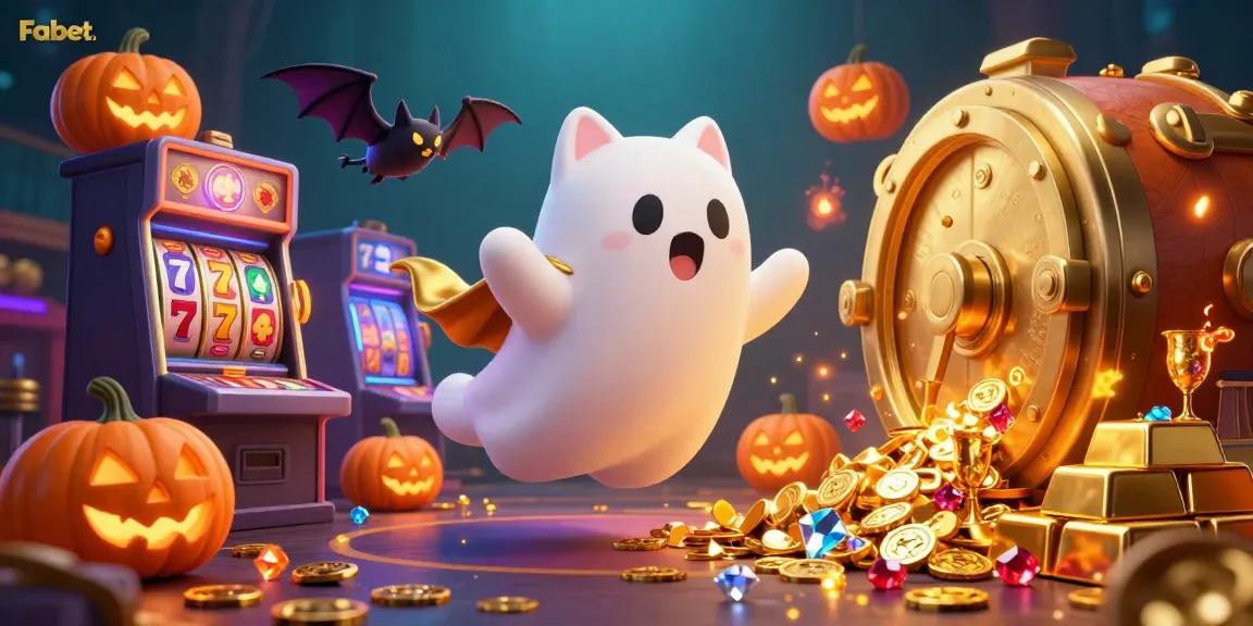 Engage with Fabet's thrilling casino experience featuring a ghost cat, vampire bat, and rich jackpot atmosphere.