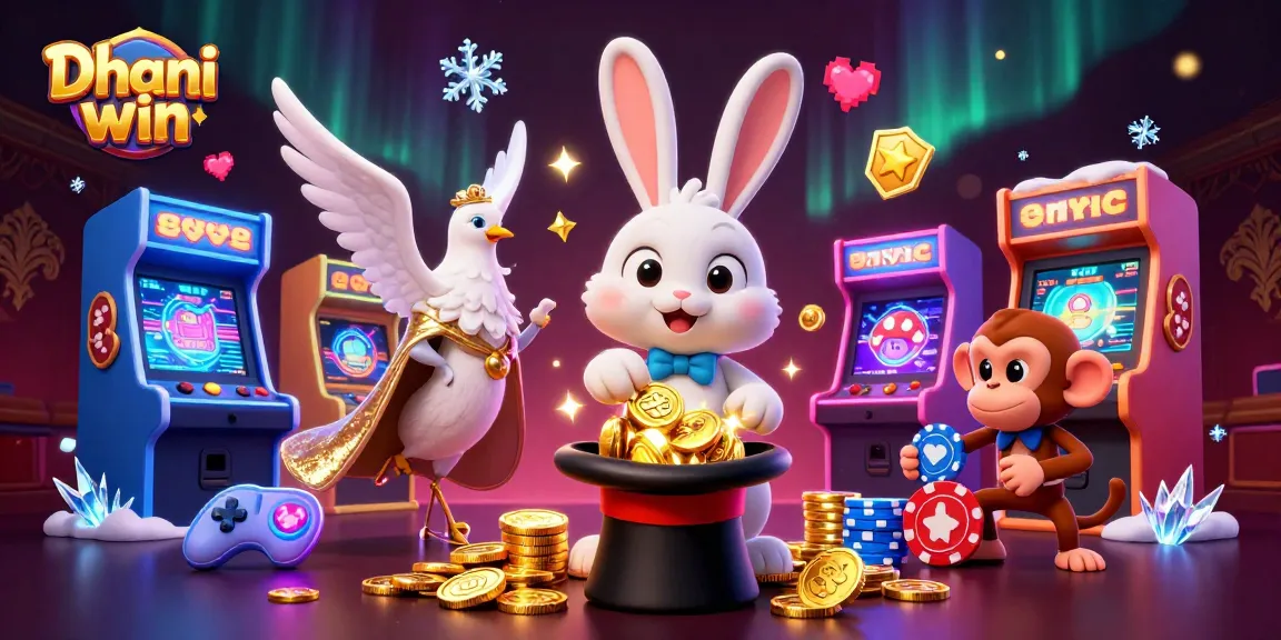 Dhani win offers thrilling gaming experiences with a magician, dove, and monkey among casino elements.