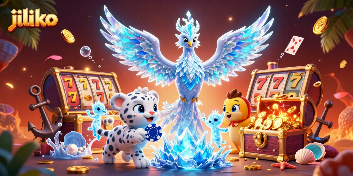 Spin and win at Jiliko with this vibrant and dynamic casino scene featuring an ice phoenix.