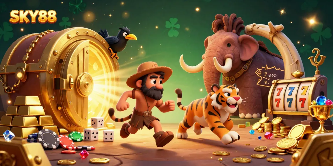 Enhance your gambling experience with SKY88's dynamic wins at a prehistoric casino adventure.