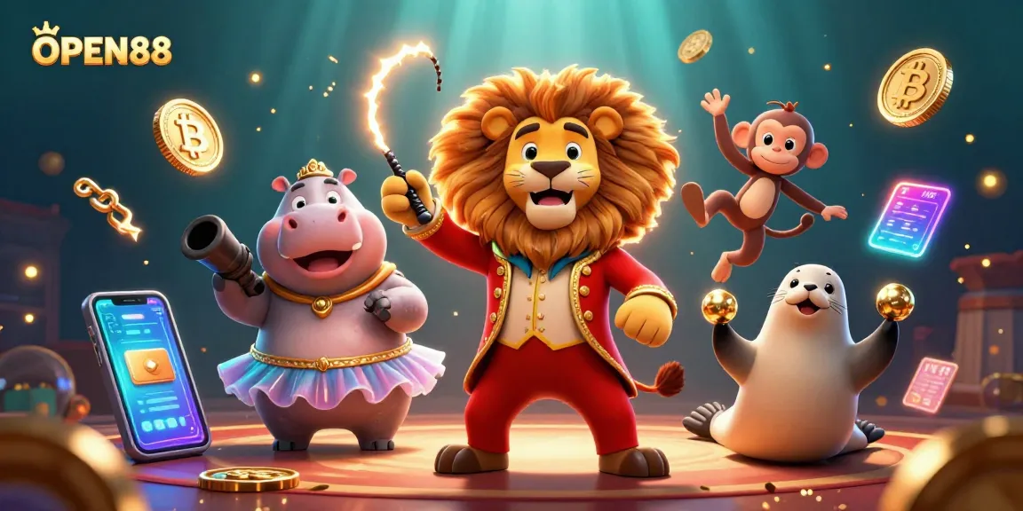 Join the fun at OPEN88's vibrant casino atmosphere with captivating characters and energetic elements.