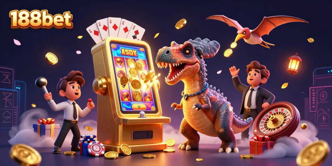Engage with 188bet's thrilling world as a pachycephalosaurus wins jackpots amidst casino action and excitement.