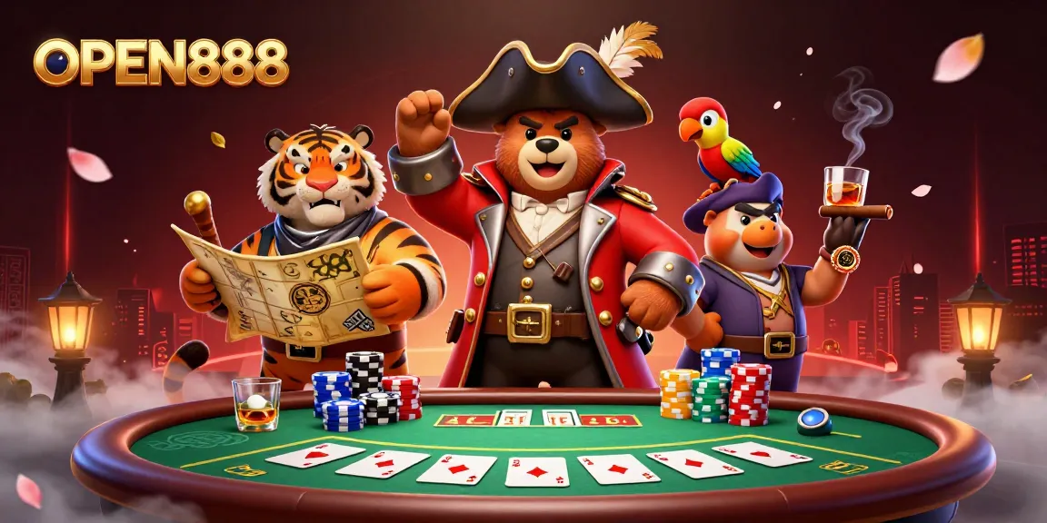 Engage in thrilling bets with OPEN888 in a vibrant casino adventure scene.