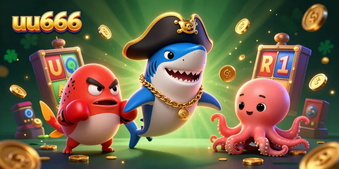 Engage in thrilling casino action with uu666 featuring a pirate shark, pufferfish, and octopus in a vibrant scene.