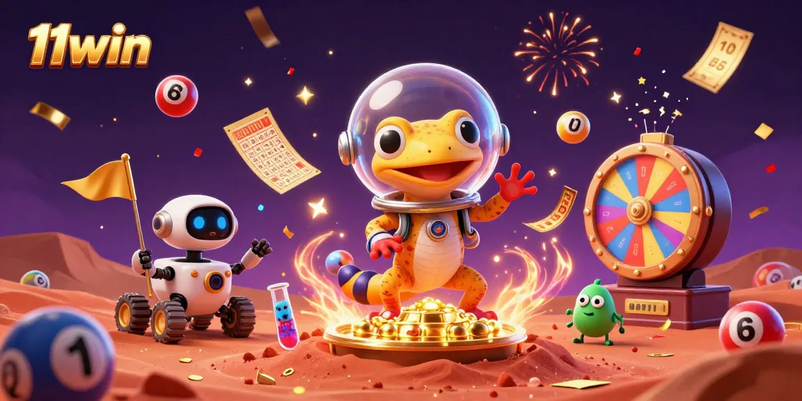 Experience the thrill of winning with 11win as a Martian gecko discovers a golden casino in this vibrant scene.