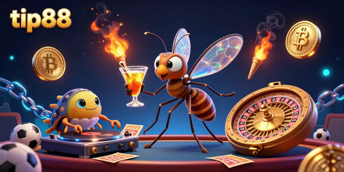 Experience thrilling betting moments with tip88's vibrant casino mascot and dynamic gaming scene.