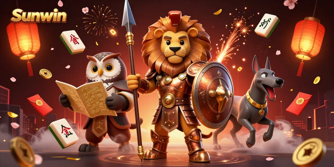 Engage in Sunwin's thrilling online casino experience with a dynamic illustration featuring iconic characters and vibrant gaming elements.